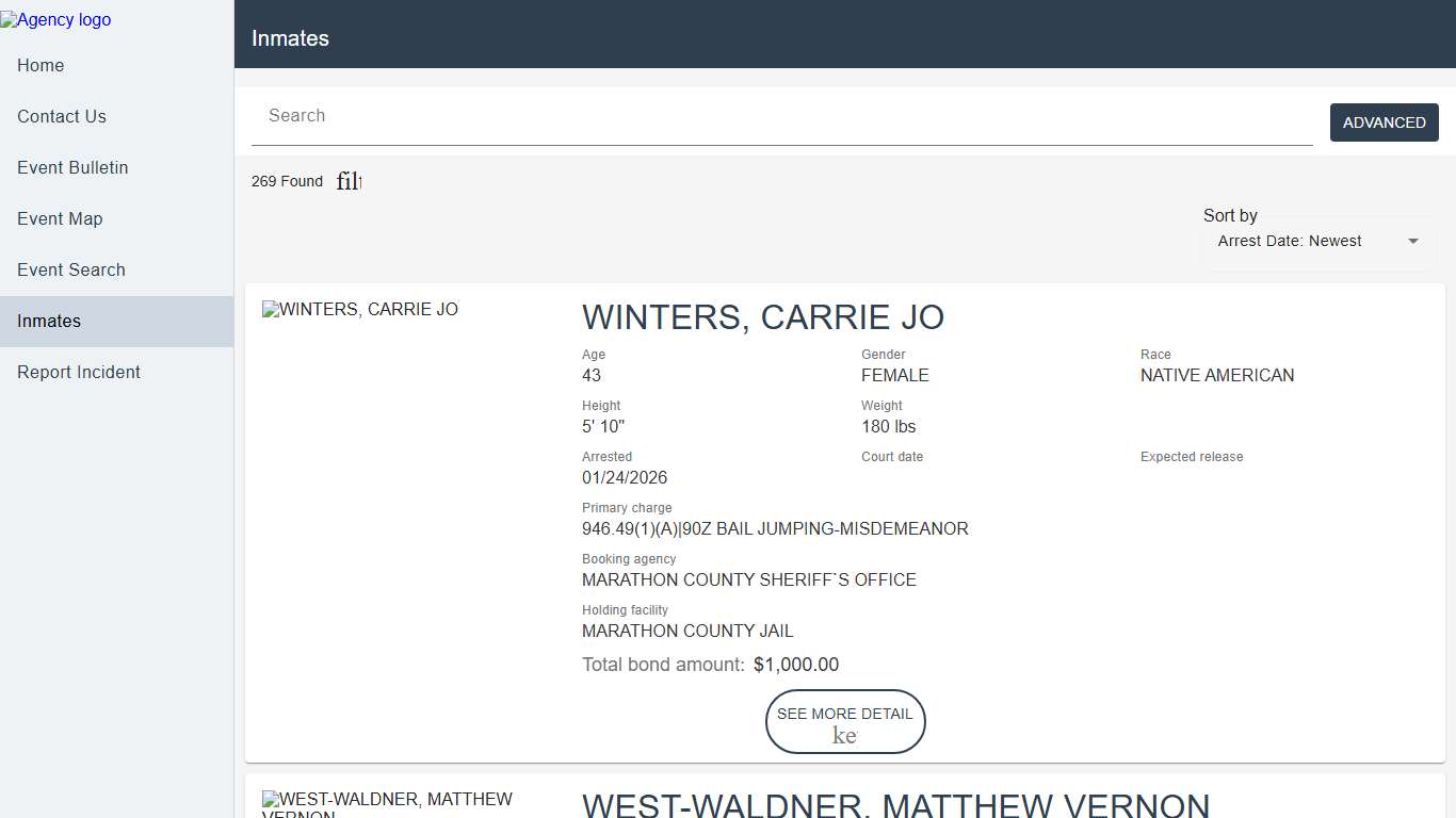 Marathon County Sheriff's Office Police to Citizen - Inmates catalog