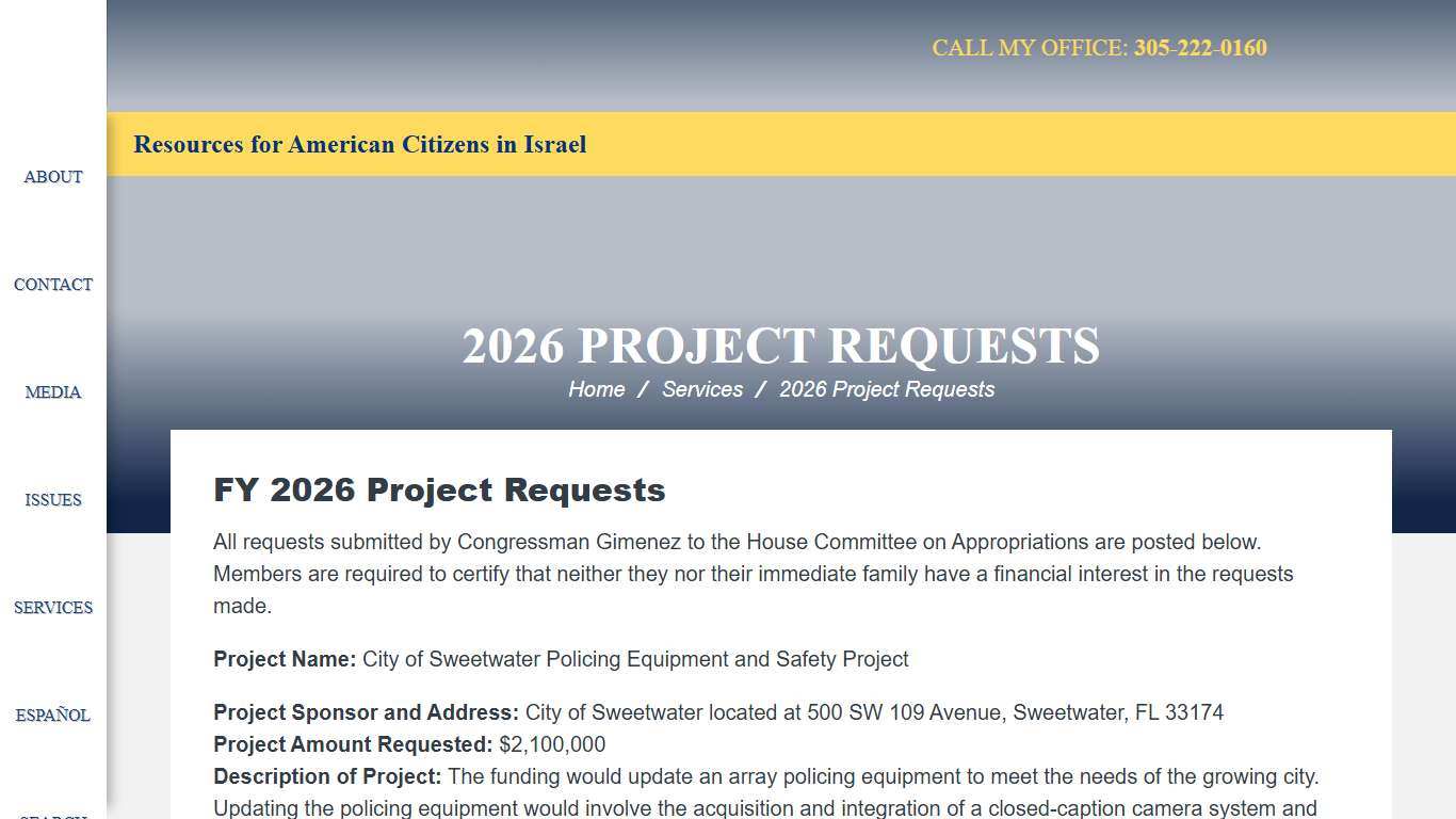 2026 Project Requests Congressman Carlos Gimenez