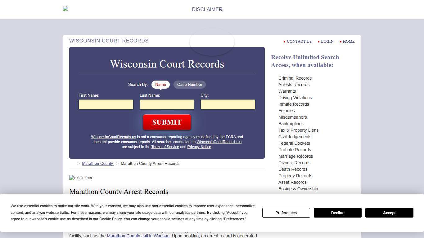 Marathon County Arrest Records WisconsinCourtRecords.us